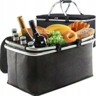 KOSZYK PIKNIKOWY SKŁADANY TERMICZNY TKANINA NA ZAKUPY CZARNY 30L