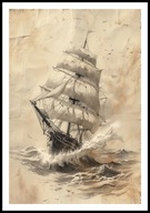 A2 PLAKAT RYSUNEK SZKIC VINTAGE RETRO STARY STATEK ŻAGLOWY DAWNY ŻAGLOWIEC