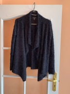 36 S Amisu czarny kudłaty asymetryczny sweter z mechatej dzianiny