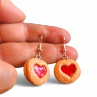 KOLCZYKI Z MODELINY Słodkie Miniaturowe Ciasteczka w Serca