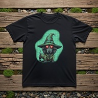 T-shirt Koszulka z jamnikiem czarodziejem, magiem. Czarna