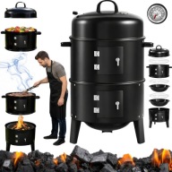 GRILL WĘGLOWY OGRODOWY BECZKA WĘDZARNIA STALOWY RUSZT 38x38cm TERMOMETR 3w1