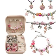 ZESTAW DO ROBIENIA BIŻUTERII BRANSOLETKI CHARMS 66el PREZENT KUFEREK