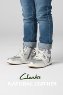Clarks sneakersy za kostkę na zamek srebrne białe skórzane rozm. 25,5
