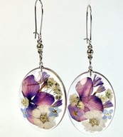 KOLCZYKI kwiaty nocy fiołki suszone irysy fiolet