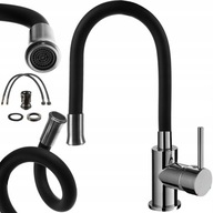 BATERIA KUCHENNA CZARNA ELASTYCZNA WYLEWKA KRAN GIĘTKA STOJĄCA ZLEWOZMYWAK