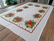 ŚWIĄTECZNY OBRUS STROIKI BOMBKI ŚWIECE 95 x 143