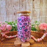 Kubek szklanka z bambusową pokrywką i słomką 500 ml handmade prezent serca