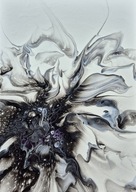 Tajemnica ciszy, abstrakcja, akryl, perła fiolet, aukcja charytatywna