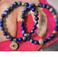 KOMPLET BRANSOLETKI KAMIEŃ LAPIS LAZULI CHARMS OKO CYRKONIE STAL 316L