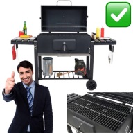 GRILL WĘGLOWY CZARNY STALOWY Z ŻELIWNYM RUSZTEM 78×42,5 CM Z POKRYWĄ | LUND