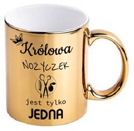 Złoty kubek dla fryzjerki do kawy praca na urodziny na prezent
