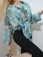 Szyfonowa niebieska koszula bluzka kołnierzyk retro 54