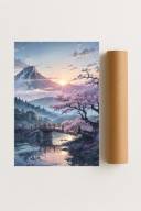 Plakat bez ramy 21x30 cm Kwitnący most – wiosenna dekoracja wnętrza