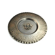Talerz Miedziany Metaloplastyka Vintage Lata 60 Rycerski Herb Kwiaty Retro