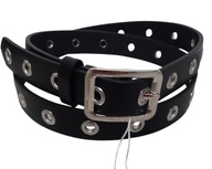 Czarny pasek regulowany z srebrnymi oczkami i klamrą