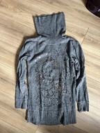 Szary sweter golf tunika z cekinami 35% wełny