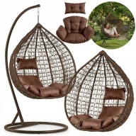 Fotel Wiszący Kokon Kosz Ogrodowy Huśtawka Na Balkon Stelaż brązowy 150kg