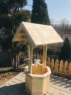 Ozdobna studnia ogrodowa z litego drewna surowy świerk balia