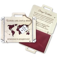 Kartka WALIZKA PREZENT dla EMERYTA EMERYTKI zabawna walizka na emeryturę