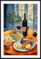 A2 PLAKAT DO KUCHNI JADALNI, WINO SER WINOGRONA CERAMIKA OWOCE, AKWARELA