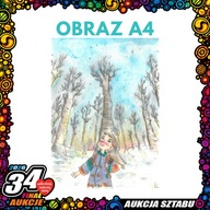 OBRAZ A4 - Zima dziewczynka - Martyna Kliszcz - RĘKODZIEŁO AKWARELA UNIKAT