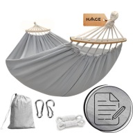 HAMAK Z DRĄŻKIEM TURYSTYCZNY OGRODOWY BOHO 150x275cm 240kg JASNY SZARY