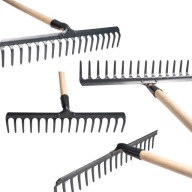 GRABIE OGRODOWE DO LIŚCI DO TRAWY METALOWE DREWNIANY TRZONEK 18 ZĘBÓW 47CM