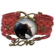 Skórzana bransoletka - Jednorożec - regulowana długość - oczko 25mm