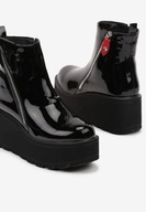 Lakierowane Botki na Koturnie z Platformą