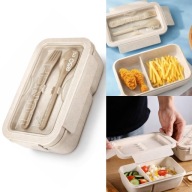 LUNCH BOX ŚNIADANIÓWKA ZE SZTUĆCAMI 850 ML BEŻOWY POJEMNIK NA JEDZENIE