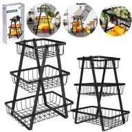 KOSZYK TRZYPOZIOMOWY METALOWY CZARNY 3 PIĘTROWY NA OWOCE WARZYWA PATERA