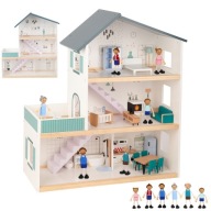 TOOKY TOY Duży Drewniany Domek dla Lalek z Figurkami