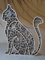 Drewniana ozdoba – Kot w stylu mandali 3D!
