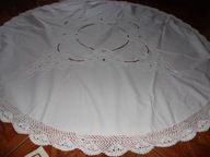 DUŻY OKRĄGŁY OBRUS HAFT WSTĄŻECZKOWY + SZYDEŁKO - srednica 170 cm