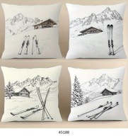 Poszewki na poduszki 4 sztuki 45x45cm góry czarno białe narty 45188
