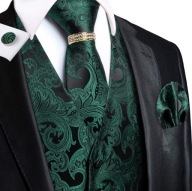 2XL 3XL Kamizelka Krawat Elegancka Męska Garniturowa ciemno zielona