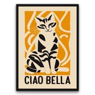 Plakat z ramą 50x70cm Ciao Bella Kot Napis Włochy Styl Retro Boho