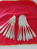 Sztućce do ryb widelce i noże monogram kpl. na 7 osób 14 sztuk