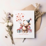 Kartka okolicznościowa urodzinowa 10,5x14,8cm Urodzinowy miś