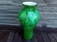 ŁADNY ZIELONY BARWNY WAZON LATA 70-TE SZKŁO PRL 26cm /STYL MURANO- STAN BDB