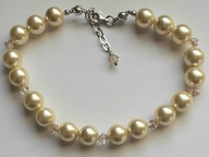 Bransoletka - perły seashell -10mm, kryształki Swarovski, srebro925