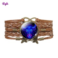 Skórzana bransoletka - Byk - regulowana, ozdobne dodatki - 25mm