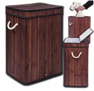 POJEMNIK KOSZ NA PRANIE UBRANIA BAMBUSOWY BRĄZOWY 80L Z POKRYWĄ
