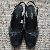 Czółenka damskie czarne skórzane z odkrytą piętą na obcasie KRISBAL