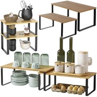 Półka Kuchenna na Przyprawy Bambusowa Stojąca Organizer Regał na Blat 2 szt