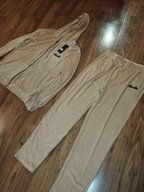 Komplet dresowy damski welurowy BEŻOWY bluza z kapturem PLUS SIZE 2XL