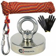 MAGNES NEODYMOWY WALEC 80KG Z UCHEM + LINA 20M UCHWYT POSZUKIWACZA SKARBÓW