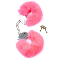 Kajdanki erotyczne BDSM z futerkiem różowe metalowe do krępowania rąk i nóg