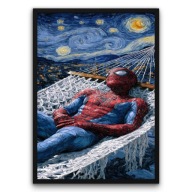 Plakat z ramą 40x50cm Odpoczynek Spidermana superbohater miasto noc komiks